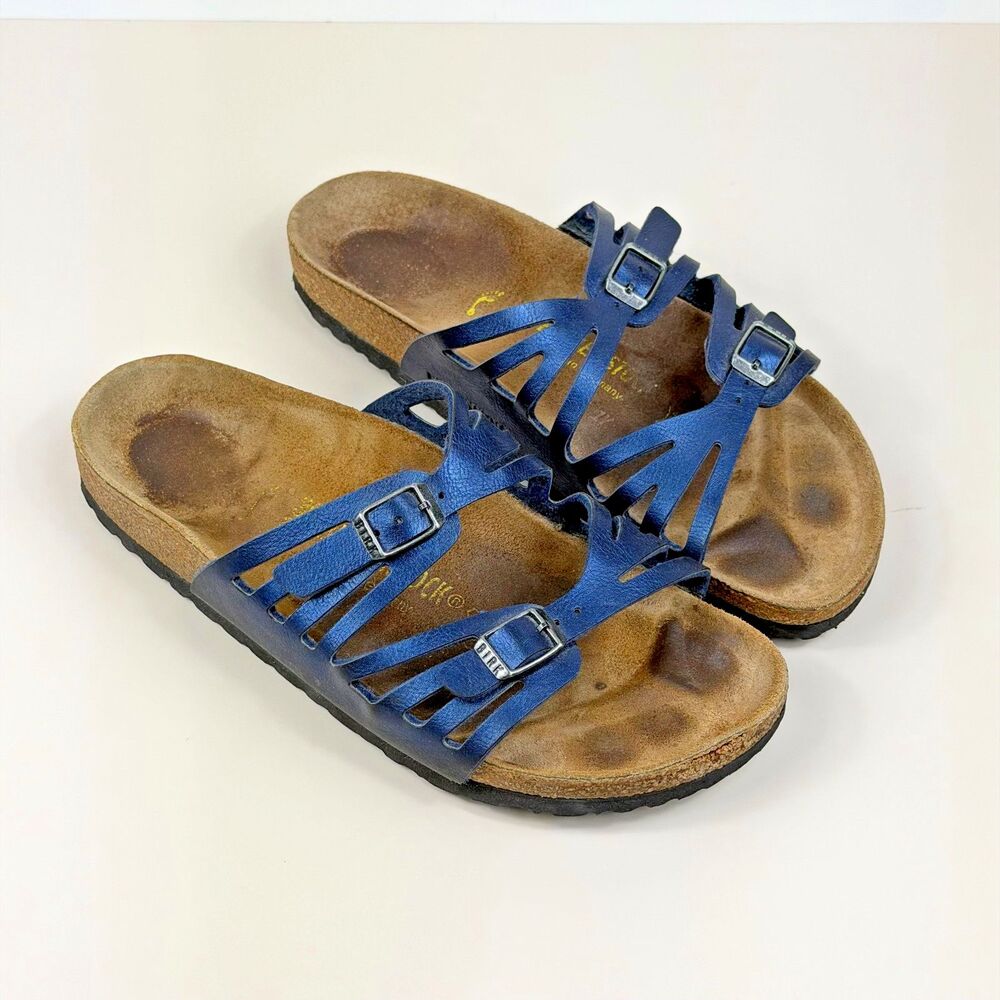 Birkenstock Granada Sandals Womens 8 8.5 EU 39 Narrow Blue Leather Buckle